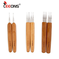 Leeons gratis Custom Logo bambu kait jarum baja nirkarat kepala 1/2/3 kait Crochet jarum Locs rambut gimbal alat