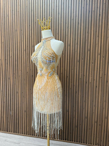 Robe moulante sans manches de luxe en tissu de soie avec franges et strass haut de gamme, style urbain, hiver, pour femme, du Vietnam - Product Image 5