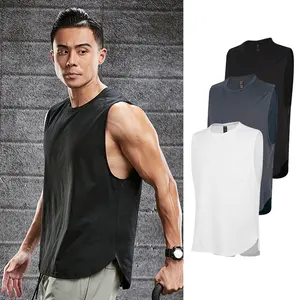 Áo Ba Lỗ Tập Gym Nam Bằng Polyester Áo Ba Lỗ Chạy Bộ Ôm Sát Logo Hải Quan Màu Trơn Áo Ba Lỗ Viền Cong Cho Nam Thiết Kế Lưng