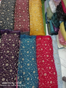 Premium Soft Embroidery Silk <b>Fabric</b> for Dresses Width 44 Inch Handwork Garment <b>Fabric</b> for Export Sale - Product Image 3