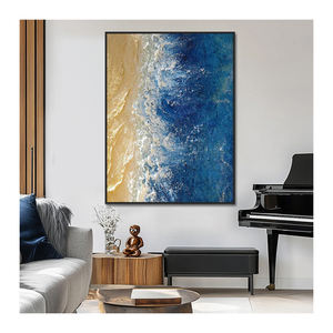 Décor d'hôtel bleu <span class=keywords><strong>beige</strong></span> côtier acrylique 3D vague de mer fait à la main peintures de <span class=keywords><strong>plage</strong></span> art mural contemporain toile durable - Product Image 1