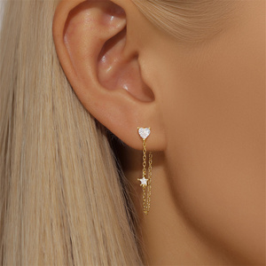 Pendientes de Zirconia Cúbica Brillante con Forma de Corazón y Estrella, Estilo Moderno, para Uso Diario, Plata 925 - Product Image 4