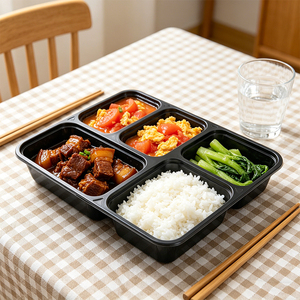 Barquette alimentaire rectangulaire jetable en plastique à <span class=keywords><strong>4</strong></span> <span class=keywords><strong>compartiments</strong></span>, recyclable, pour viande fraîche et plats préparés – Vente en gros à chaud - Product Image 4