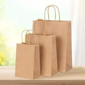 Custom Logo Packaging White Christmas Gift Luxury Handle Promotional Shopping Clothing Brown Jewelry Kraft Paper Bag
