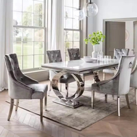 Ensemble de table à manger moderne en acier inoxydable - Table à manger de luxe avec plateau en marbre et chaises, meubles élégants pour la maison et le salon