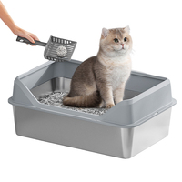 Bac à Litière en Acier Inoxydable pour Chat Grand Plateau Ouvert en Métal avec Poignées pour Chaton Lapin Toilette Chat