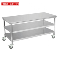 Commerciële restaurantkeuken roestvrijstalen 304/201 tafel met afdruipblad, extra sterke capaciteit, inclusief zware wielen