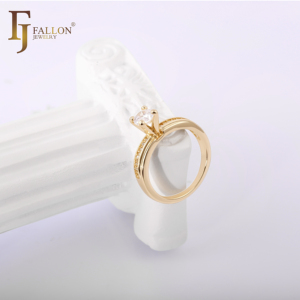53201855 FJ Fallon Đồ Trang Sức Thời Trang Solitaire Lớn CZ Stackable Wedding Set Nhẫn Mạ Trong 14K Vàng <span class=keywords><strong>Brass</strong></span> Dựa - Product Image 4