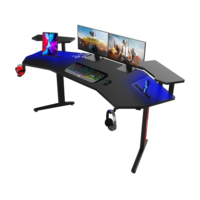 Table de jeu PC moderne de 180cm en gros avec lumières LED noir tapis de bureau pour ordinateur portable gestion des câbles en métal bureau d'angle