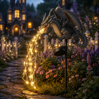Lampe solaire d'extérieur en résine, motif dragon gothique noir, avec fibres optiques, pour allée et pelouse, idéale pour jardin et patio