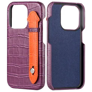 Painting Edge Premium Crocodile Pu Leather Case For IPhone 14 Pro Luxury Mobile Phone Cases With Strap Mobile Phone Cover