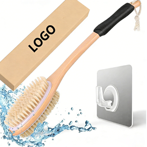 Brosse de douche en bois personnalisable avec logo, poils de sanglier, manche long, écologique, pour usage humide/sec, brosse corporelle lymphatique - Product Image 1