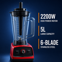 2200W Zware Industriële Blender 5L Hoge Snelheid 6-Blads Roestvrij Staal voor Café Bubble Tea Shop CB CE