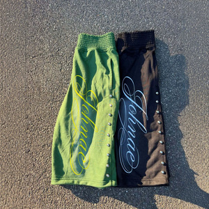 Shorts en coton pour hommes, taille haute, avec broderie et imprimé lettres sur le devant, taille élastique, style streetwear décontracté, infroissable, avec cordon de serrage - Product Image 5