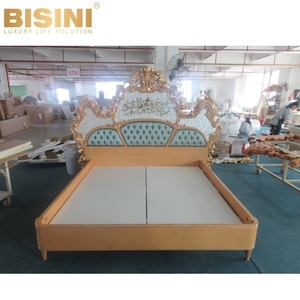 Splendide maison royale de style baroque français fabriqué à la main fleur bois sculpté coquille parquet lit double ensemble de lit chambre de mariage - Product Image 4