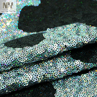 Tissu pour veste bomber Nanyee Textile, motif vache laitière holographique noir et argenté, très tendance