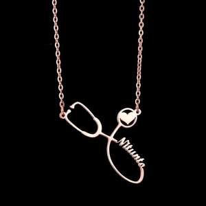 Chaîne de clavicule personnalisée tendance avec nom <span class=keywords><strong>anglais</strong></span> gravé, style stéthoscope, à faire soi-même - Product Image 6