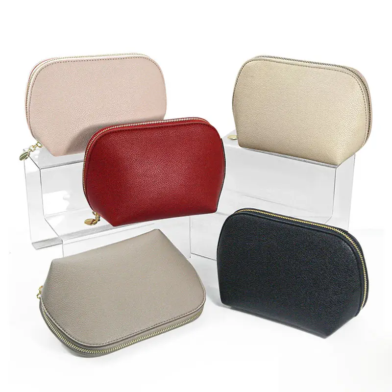 Newest Design Cross Pattern PU Leather Metal Zipper Storage Pouch Clutch Leather Cosmetic Case Shell Shape Makeup Bag
