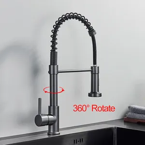 Torneira misturadora de água quente e fria SANIPRO preto fosco 304 torneiras de cozinha com mola flexível de aço inoxidável com pulverizador pull down