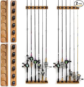 Organisateur de garage en bois massif, <span class=keywords><strong>support</strong></span> mural/<span class=keywords><strong>plafond</strong></span> pour 12 cannes à pêche, pour usage domestique, supports en bois pour cannes à pêche - Product Image 3