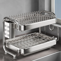Égouttoir à vaisselle pour la cuisine à domicile avec double niveau en acier inoxydable pour le séchage de la vaisselle Égouttoir de rangement en métal pour casseroles
