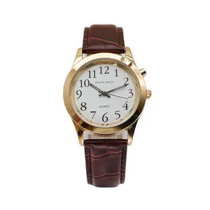 English language talking watch alloy good quality 2H button hidden button at 4H custom different languages speak watches