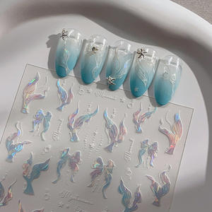 Mignon Étincelant Doux Décoratif Starlight <span class=keywords><strong>Film</strong></span> Arc Coloré <span class=keywords><strong>Amour</strong></span> Doux Sirène Queue Shell Lumière Gelée Fleur Nail Stickers - Product Image 5