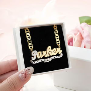 <span class=keywords><strong>Set</strong></span> Personalizzato di <span class=keywords><strong>Collana</strong></span> <span class=keywords><strong>e</strong></span> <span class=keywords><strong>Bracciale</strong></span> con Doppia Targhetta in Acciaio Inossidabile Placcato Oro 18k per Regali da Donna - Product Image 2