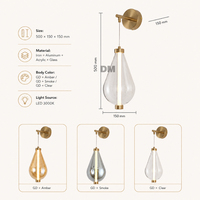 Applique murale moderne en verre en forme de goutte d'eau, tube LED doré 3000K, lampe murale d'intérieur pour chambre, couloir, hôtel, villa, design sculptural 500mm