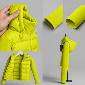 Unisex Lime Green Puffer <b>Jacket</b> Zip-Up Winter Casual Coat <b>Slim</b> <b>Fit</b> Hooded Polyester Windproof Solid Color Regular Length - Product Image 6