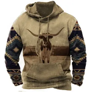 Hommes Western 3D Hoodies Imprimer Café À Capuche Graphique Sports En Plein Air Streetwear Sweatershirt Aztèque Automne Vintage Vêtements À Capuche