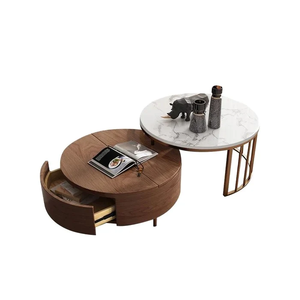 White Marble Coffee Table with Walnut Wooden <b>Storage</b> Table Perfect Combination for Your Living Room Hotel <b>Drawing</b> Room Furniture - Product Image 1