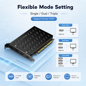 Tarjeta de Captura HDMI PCIe X4 de 4 Canales, 4K60 HDMI1.4 YUY2, Completamente de Aluminio, Interna, PCI - Product Image 4