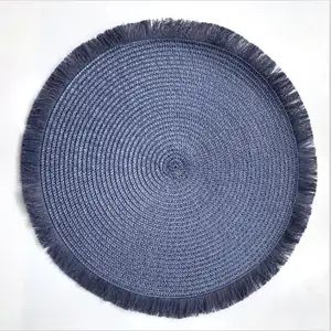 2019 best seller kitchen mat Tabletex washable plastic woven fringe style round PP round placemat