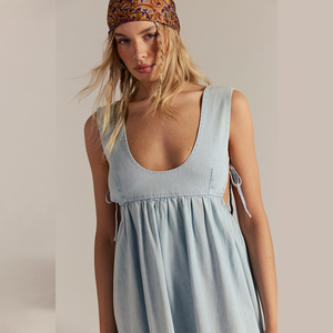 Produttori di abiti personalizzati Boheme Resort per vacanze in <span class=keywords><strong>cotone</strong></span> da donna senza maniche in lino con Texture Casual abiti <span class=keywords><strong>sottoveste</strong></span> donna - Product Image 4