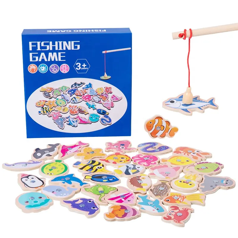 Popular Wooden Magnetic Fishing Game Magnetic Fishing Toy Parent-child Interaction 32 Magnetic Fishing Game Educational Toy