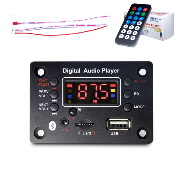 MP3 Player Decoding Board Module Car TF Card USB FM for Amplifier Module with WAV Support Dancing LED Display 12V