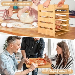 Support à pizza en bambou 4 niveaux en bois massif avec poignée pour le service en cuisine - Product Image 2