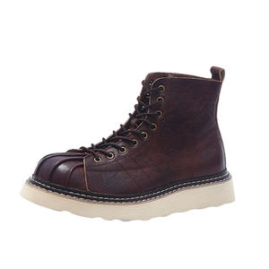 Bottes de luxe en cuir véritable pour hommes Bottes en cuir de vachette pur Couche supérieure en cuir de vachette Style Shell Head Bottes en cuir pour hommes à semelle épaisse - Product Image 4