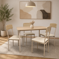 Ensemble de table à manger 4 pièces en chêne clair, table à manger et chaises rembourrées, cadre en métal beige, meubles de salle à manger minimalistes pour la maison