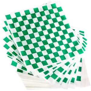 Folhas de papel deli, folhas de papel de envoltório sanduíche verde e branco verificado forros para cesta de alimentos à prova de óleo folhas de embrulho