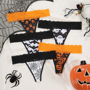 U542 eo thấp Halloween mô hình thiết kế Orange <span class=keywords><strong>knickers</strong></span> ngoại quan không có hiển thị phụ nữ băng lụ<span class=keywords><strong>a</strong></span> ren đồ lót quần lót liền mạch trong kho - Product Image 1