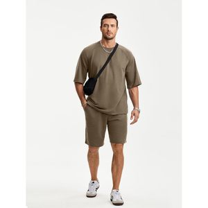 FOXA Mens Casual Oversized Short <b>Set</b> 2 Piece Summer Outfit Raglan Sleeve T-Shirt And Shorts Tracksuit Breathable Cotton - Product Image 3