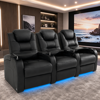 Canapé inclinable électrique à trois places Soothroom en cuir véritable et bois, avec fonction zéro gravité, extensible, mousse à mémoire de forme et éclairage LED 7 couleurs