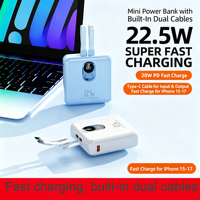 Nouvelle mini batterie externe électronique 20000 mAh, mince et portable, avec câble USB-C, Powerbanks 20000 mAh