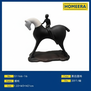 Fatto a mano 22x7x21cm in bianco e nero Art Deco cavaliere scultura in resina di lusso decorazioni per la casa e ornamenti per l'ufficio - Product Image 1