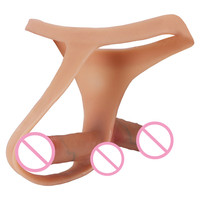 Dildo double tête à sangle en silicone liquide solide, culotte portable pour lesbiennes