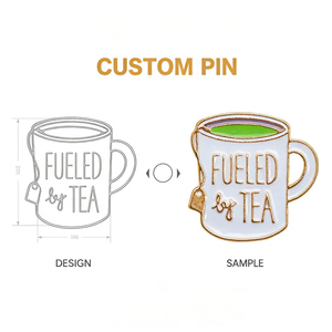 Pin de esmalte de aleación con diseño de taza de té y ribete dorado personalizado, insignia creativa con eslogan, broche decorativo - Product Image 2
