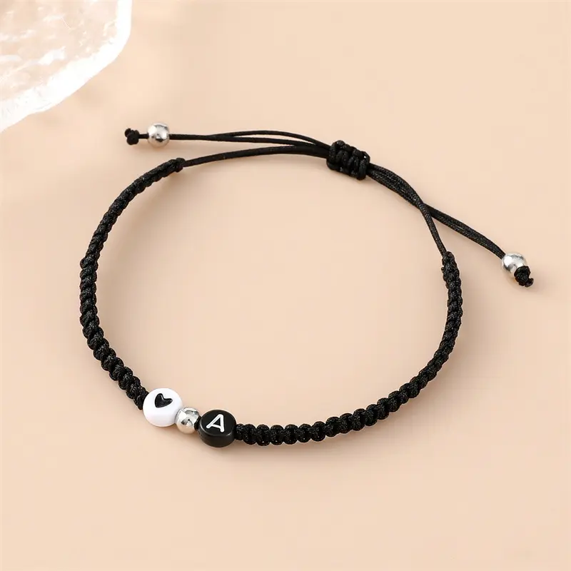 Fashion 26 Letter Braided Bracelet Customized Simple And Personalized Acrylic Love Letter Braided Friendship Couple Bracelets