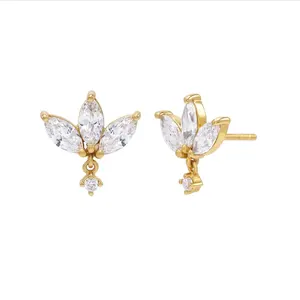 Gemnel gold vermeil luxury jewelry trendy 925 sterling silver mini cubic zirconia stud earrings